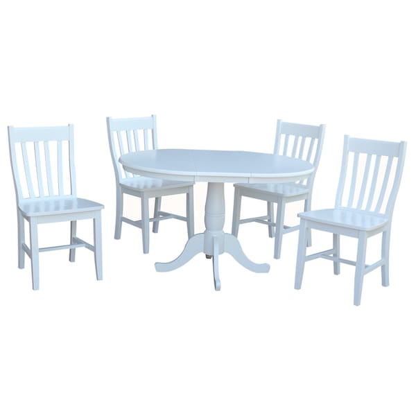 International Concepts Round 36 in Round Extension Dining Table with 4 Cafe Chairs, White, 36 in W, 48 in L, 28.9 in H K08-36RXT-C61-4 - main